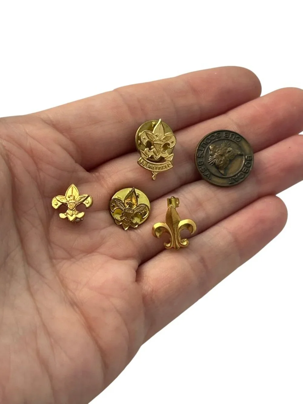 Lot of 8 Boy Scout BSA Wolf Bear Small Lapel Pins Fleur de Lis Be Prepared